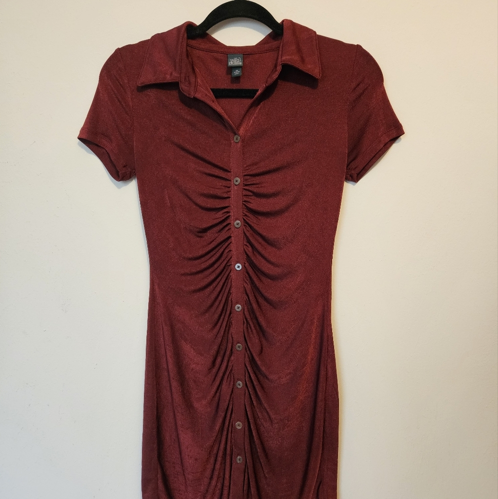 Burgundy Button-Up Dress